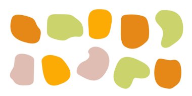 Soyut boho şekilleri, modaya uygun modern organik lekeler siluetler, doğa basit estetik elementler. Modern çağdaş kolaj, çeşitli şirin kabarcıklar. İzole edilmiş. Vektör