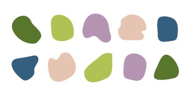 Soyut boho şekilleri, modaya uygun modern organik lekeler siluetler, doğa basit estetik elementler. Modern çağdaş kolaj, çeşitli şirin kabarcıklar. İzole edilmiş. Vektör