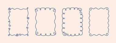 El çizimi koquette dalgalı çerçeveler, kıvrımlı kıvrımlı kıvrımlı kıvrımlı kıvrımlar bağlı yay kenarlar, kurdeleler klasikleşmiş, klasik, kaprisli kenarlar, zarif moda pulları kız tarzı tasarım. İzole edilmiş