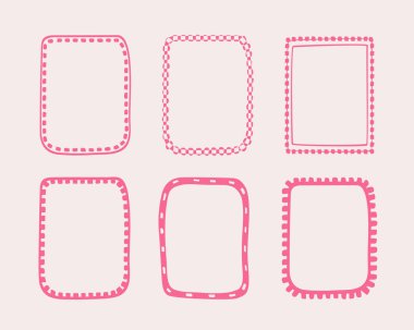 El çizimi koquette dalgalı çerçeveler, kıvrımlı kıvrımlı kıvrımlı kıvrımlı kıvrımlar bağlı yay kenarlar, kurdeleler klasikleşmiş, klasik, kaprisli kenarlar, zarif moda pulları kız tarzı tasarım. İzole edilmiş