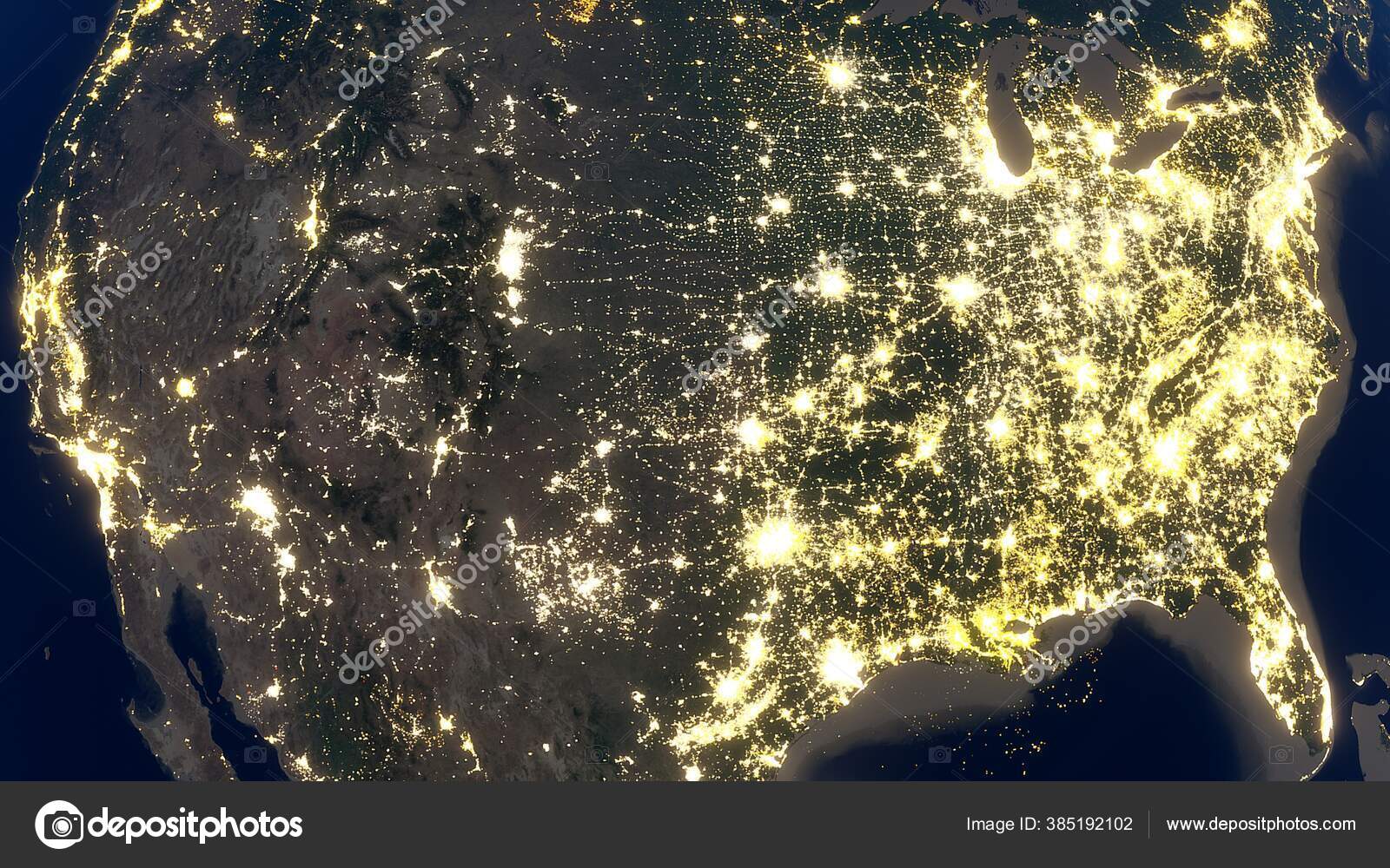 Realistic United States America Space Night Usa Space East Coast Stock