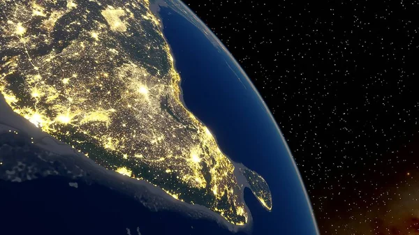 realistic night India from space, sunrise over India, India from space 3D render