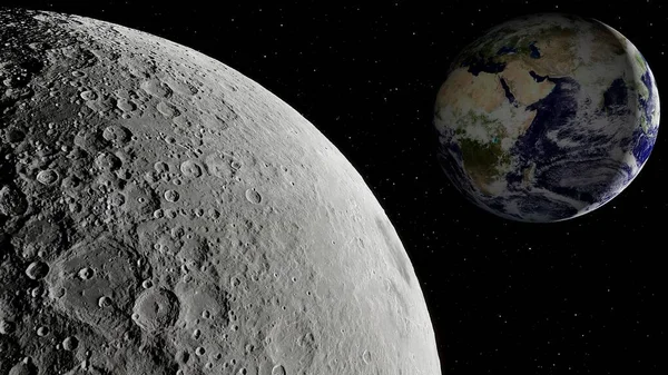 realistic moon in space, realistic moon surface, moon craters 3d render