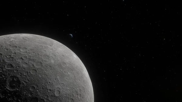 realistic moon in space, realistic moon surface, moon craters 3d render