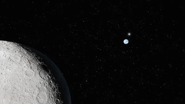 realistic moon in space, realistic moon surface, moon craters near view 3d render