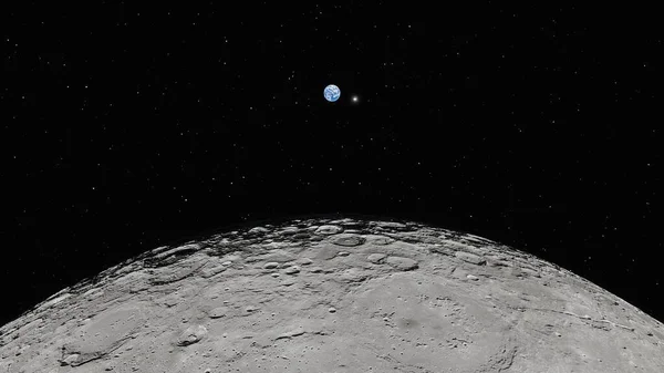 realistic moon in space, realistic moon surface, moon craters near view 3d render
