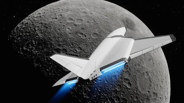spaceship flies near exoplanet, spaceship of the future in space, ufo, spaceship in space 3d render - Stock Image - Everypixel