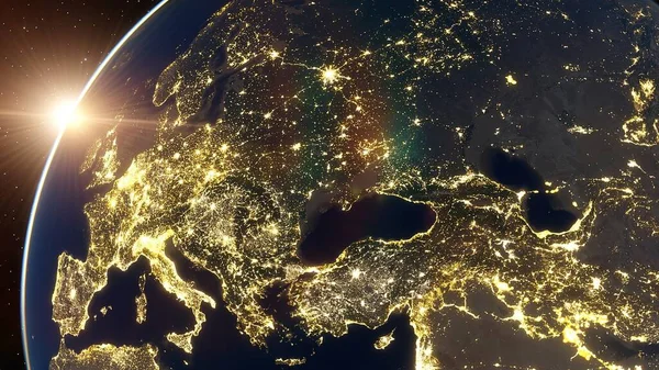 Night Europe from space, Italy from space, Europe from satellite 3D render