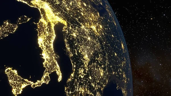 Night Europe from space, Italy from space, Europe from satellite 3D render