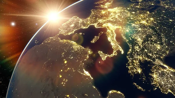 Night Europe from space, Italy from space, Europe from satellite 3D render