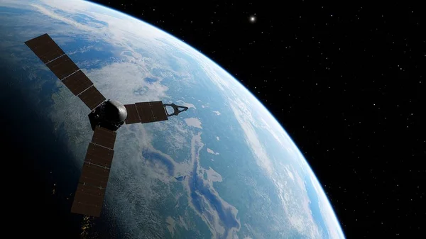 Satellite in Earth orbit, artificial satellite, telecommunications satellite 3d render