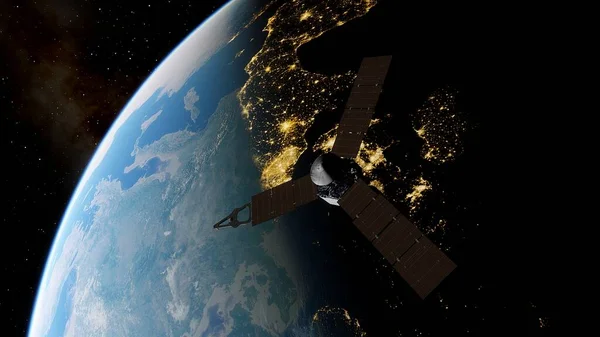 Satellite in Earth orbit, artificial satellite, telecommunications satellite 3d render