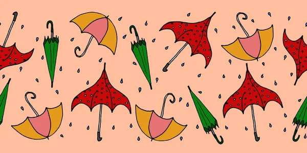 Seamless border with red, orange, green umbrellas