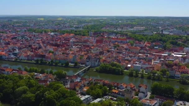Vista Aérea Ciudad Ratisbona Alemania Baviera Soleado Día Primavera Durante — Vídeos de Stock