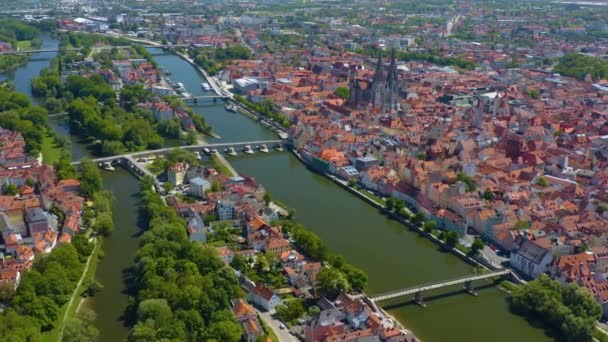 Вид Повітря Місто Регенсбург Німеччині Баварія Сонячного Весняного Дня Під — стокове відео
