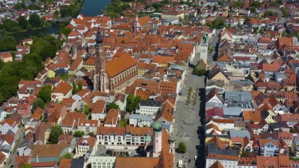Widok Lotu Ptaka Miasto Straubing Niemczech Bawaria Słoneczny Wiosenny Dzień — Wideo stockowe