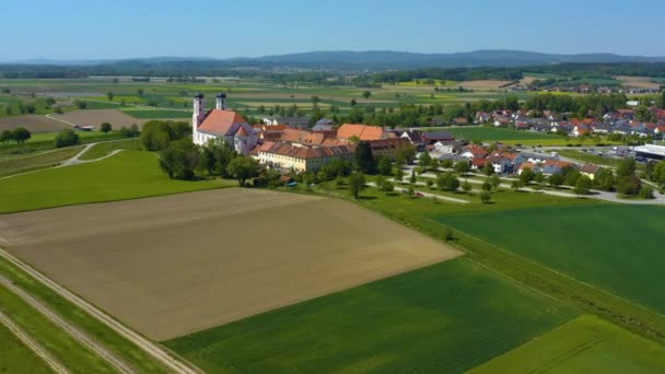 Aerial View Village Monastery Oberalteich Germany Bavaria Sunny Spring Day — Stock Video