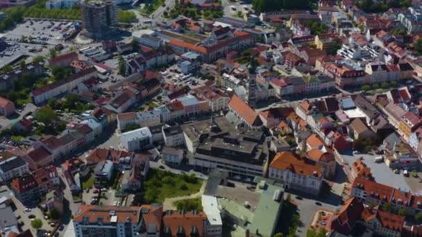 Vista Aérea Cidade Deggendorf Alemanha Baviera Dia Ensolarado Primavera Durante — Vídeo de Stock