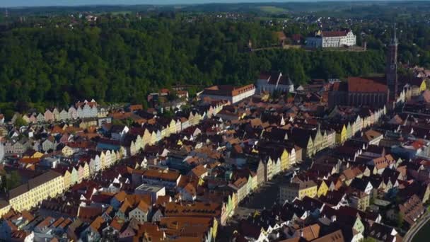 Vista Aérea Cidade Landshut Alemanha Baviera Dia Ensolarado Final Tarde — Vídeo de Stock