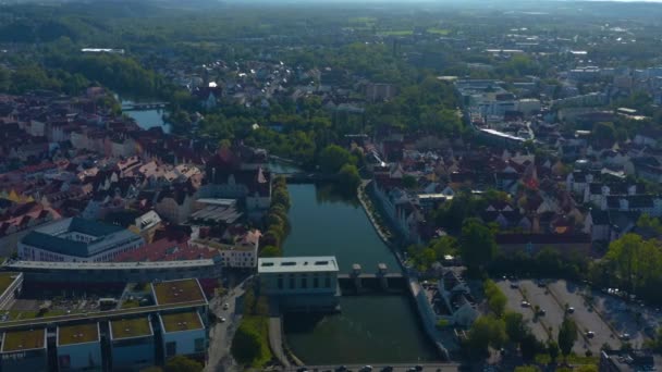 Widok Powietrza Miasto Landshut Niemczech Bawaria Słoneczny Późne Popołudnie Wiosenny — Wideo stockowe