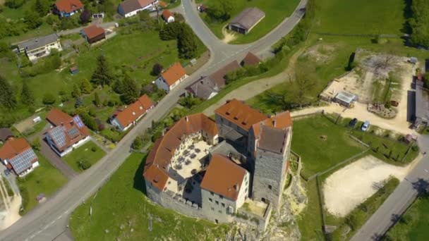 Aerial View Castle Katzenstein Close City Frickingen Germany Bavaria Sunny — Stock Video