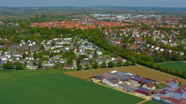 Aerial View City Noerdlingen Germany Bavaria Sunny Spring Day Coronavirus — Stock Video