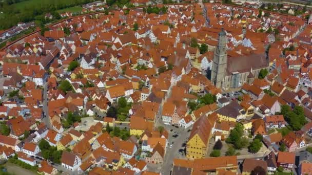 Widok Lotu Ptaka Miasto Noerdlingen Niemczech Bawaria Słoneczny Wiosenny Dzień — Wideo stockowe