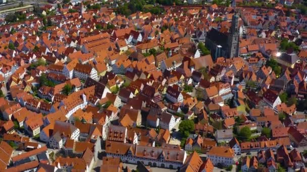 Vista Aérea Cidade Noerdlingen Alemanha Baviera Dia Primavera Ensolarado Durante — Vídeo de Stock