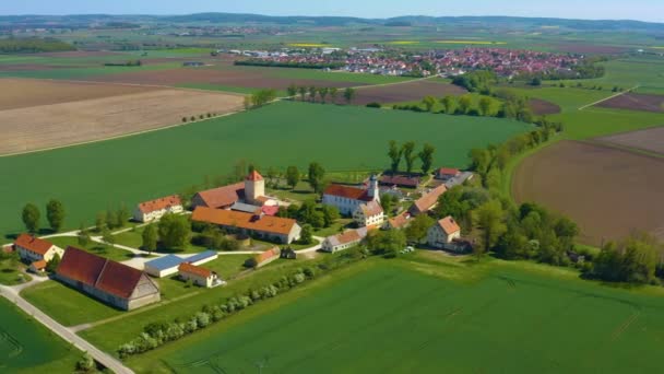 Aerial View Village Lopsingen Deiningen Monastery Zimmern Germany Bavaria Sunny — Stock Video