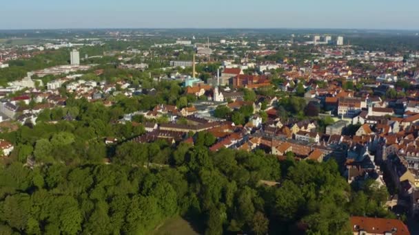 Almanya Augsburg Şehrinin Havadan Görünüşü Bavyera Güneşli Bir Bahar Gününde — Stok video