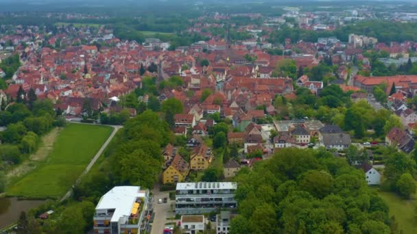 Vista Aérea Edifícios Com Árvores Verdes Estradas — Vídeo de Stock