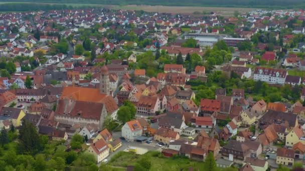 Luchtfoto Van Gebouwen Met Groene Bomen Wegen — Stockvideo