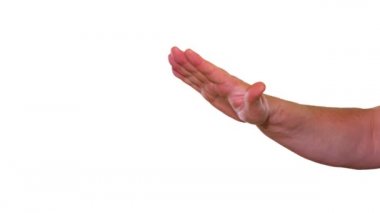 Erkek el işareti beyaz ekranda yavaşlıyor