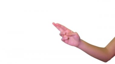 Kadın el işareti parmaklar beyaz ekranda çapraz