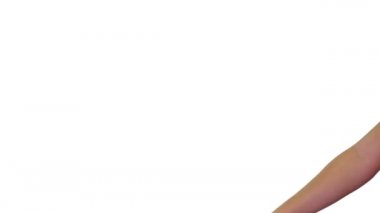 Beyaz ekran üzerinde kadın el işareti mikrofon düşüşü