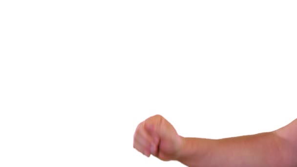 Mężczyzna Ręka Znak Przez Ponad Biały Ekran — Wideo stockowe