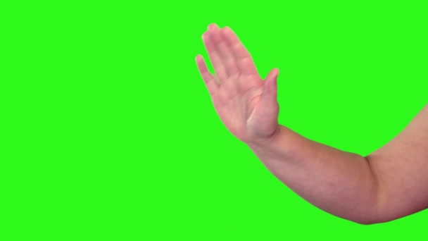 Sinal Mão Masculino Acenando Sobre Tela Verde — Vídeo de Stock