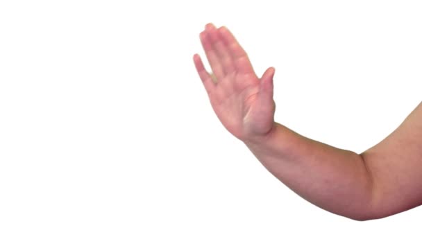 Homme signe de la main agitant sur écran blanc