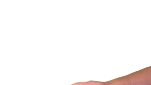 Masculino Mão Sinal Lento Para Baixo Mais Branco Tela — Vídeo de Stock