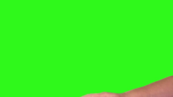女性の手のサインは緑の画面上にスローダウン — ストック動画