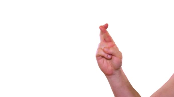 Doigts de signe de main masculins traversant l'écran blanc