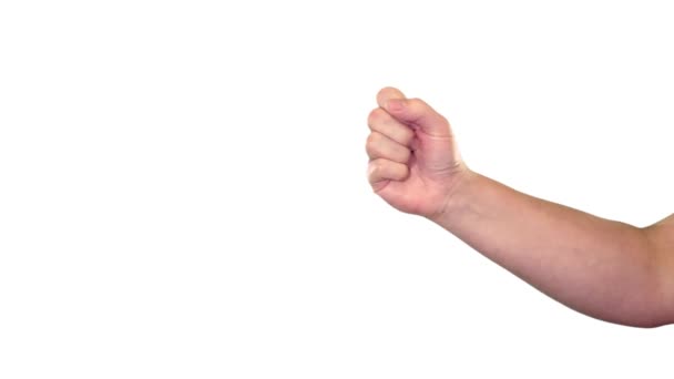 Poing de signe de main femelle sur écran blanc