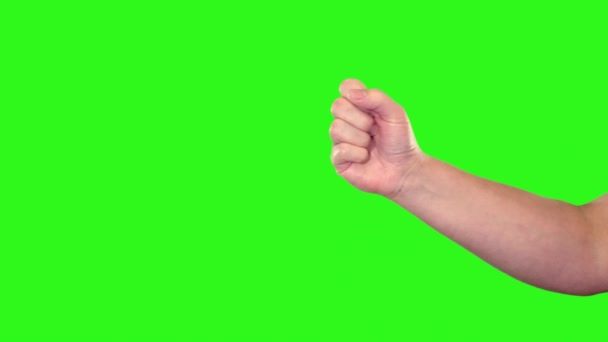 Kobieta Ręka Znak Pięść Nad Zielonym Ekranie — Wideo stockowe