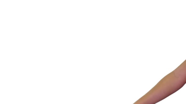 Femme signe main micro goutte sur écran blanc