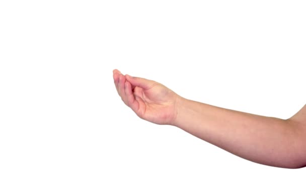 Homme signe main argent sur écran blanc