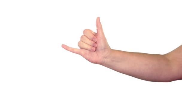 男性の手のサインハング損失以上ホワイトスクリーン — ストック動画