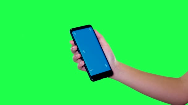 Kék Képernyős Mobiltelefon Zöld Képernyő Felett — Stock videók