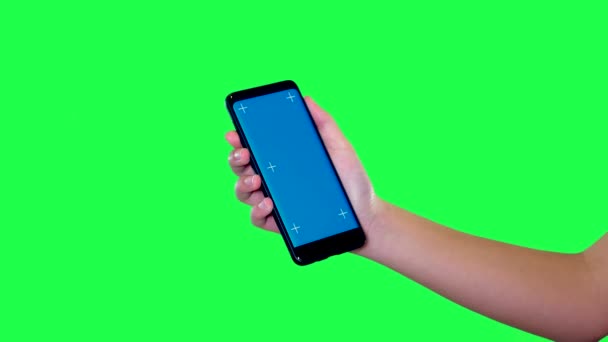 Blå Skärm Mobiltelefon Över Grön Skärm — Stockvideo