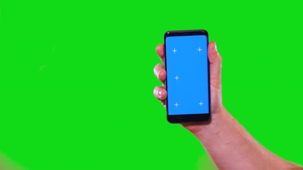 Teléfono Celular Pantalla Azul Sobre Pantalla Verde — Vídeo de stock