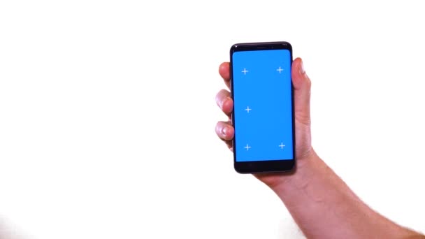 Bluescreen Handy Über Weißem Bildschirm — Stockvideo